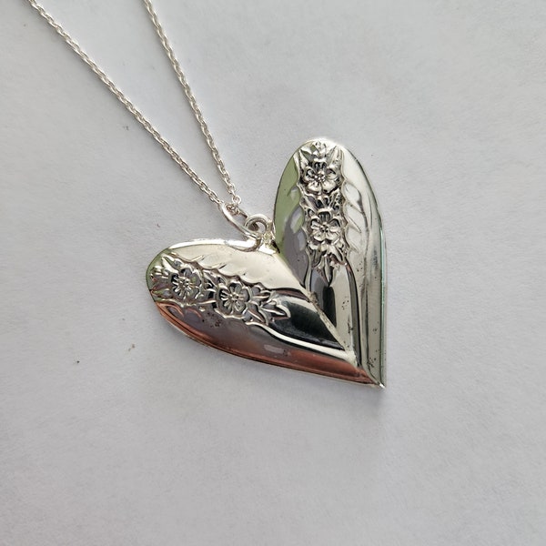 Silverware Silver Plate Spoon Flower Heart Pendant