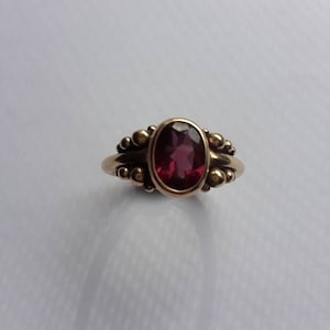 14Kt Solid yellow Gold Geometric Rhodolite Garnet Ring,  January Birthstone