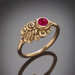 14Kt Solid Gold Natural Ruby & Black Spinel Asymmetrical Ring, July Birthstone