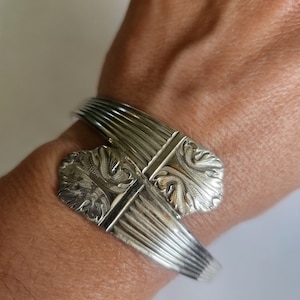Boho Silver Plated Leaf Spoon Bangle Statenent Bracelet