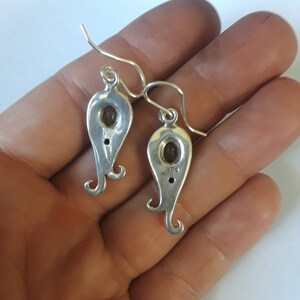 Sterling Silver Asymmetric Swirl Peridot & Black Spinel Earrings, August Birthstone image 3