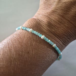 Minimalist Amazonite & White Seed Pearl Gemstone Beaded Bracelet