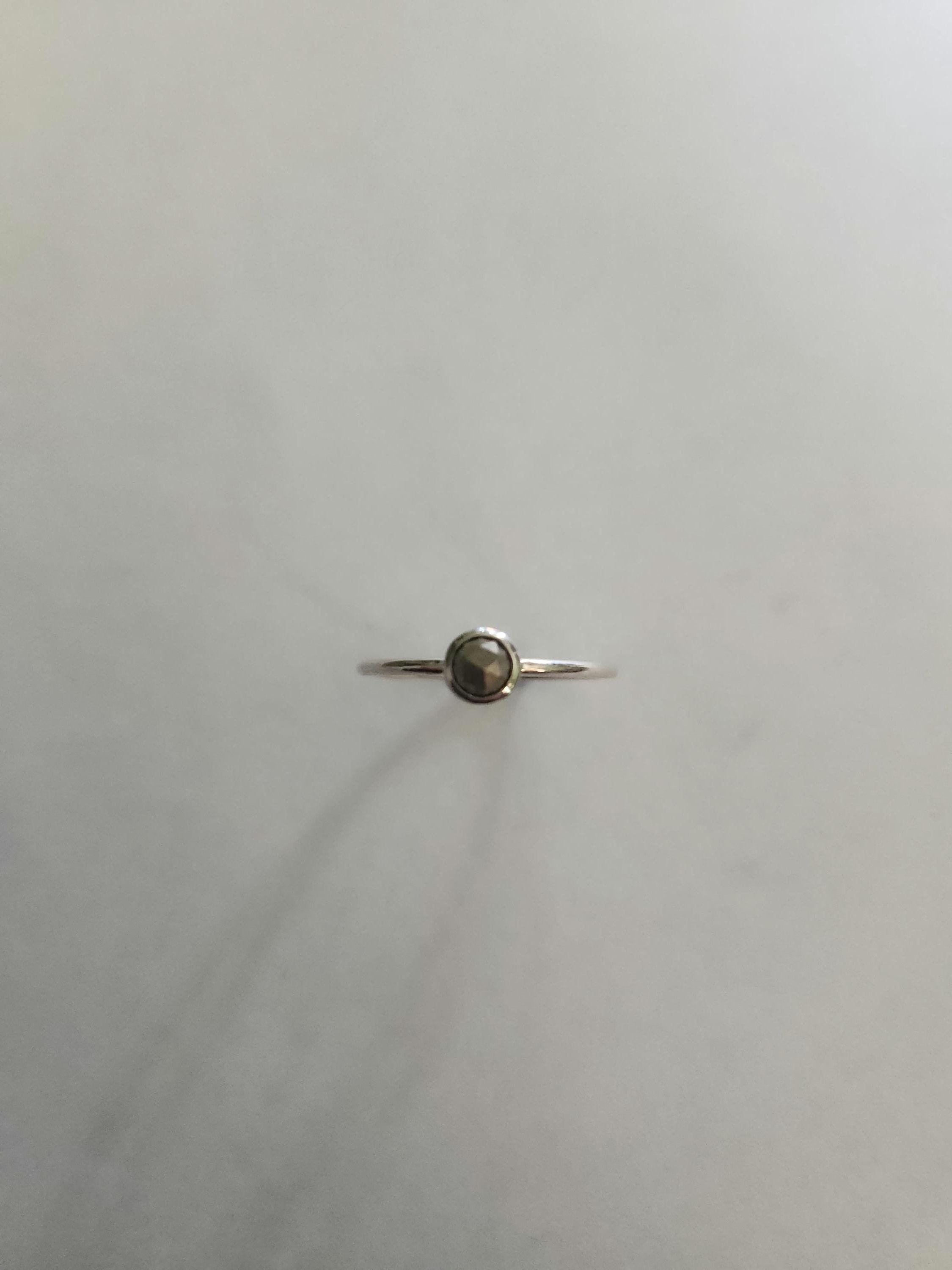 Minimalist Sterling Silver Rose Cut Pyrite Stackable Solitaire Ring