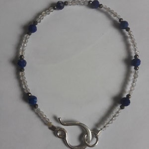 Minimalist Labradorite,  Lapis & Pyrite Beaded Sterling Silver Bracelet