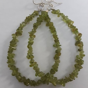 Sterling Silver Peridot Beaded Hoop Earrings,  August Birthstone