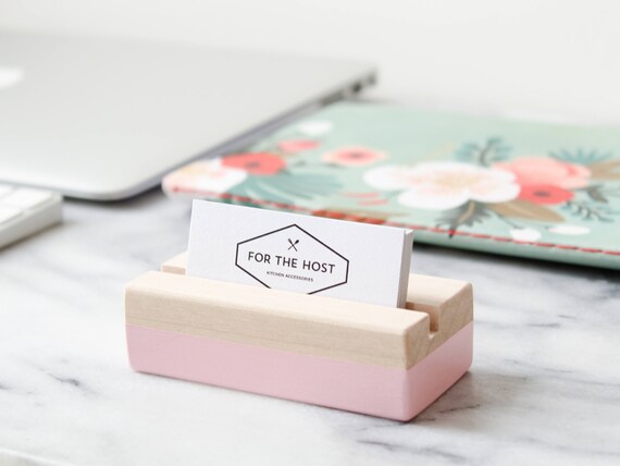 Wood Business Card Holder For Desk Pink Hand Painted Etsy