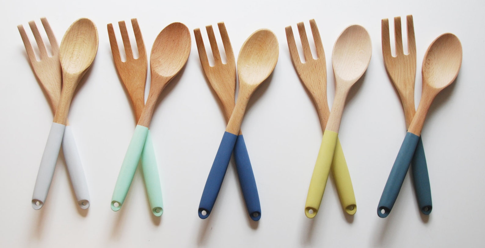 Wood Kitchen Utensil Set Choose your color Wood Salad Etsy