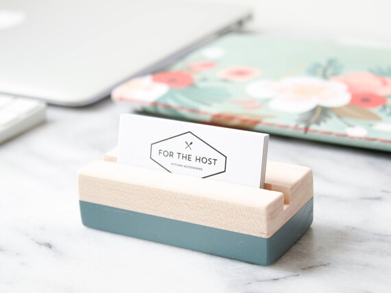 Wood Business Card Holder For Desk River Rock Hand Painted Etsy