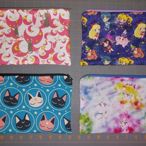 Zipper Pouch made from Magical Girl Anime fabric with Lining