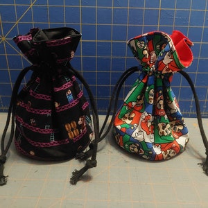 Drawstring Dice Bags made from Video Game Fabric