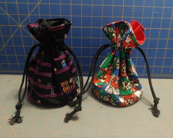 Drawstring Dice Bags made from Video Game Fabric