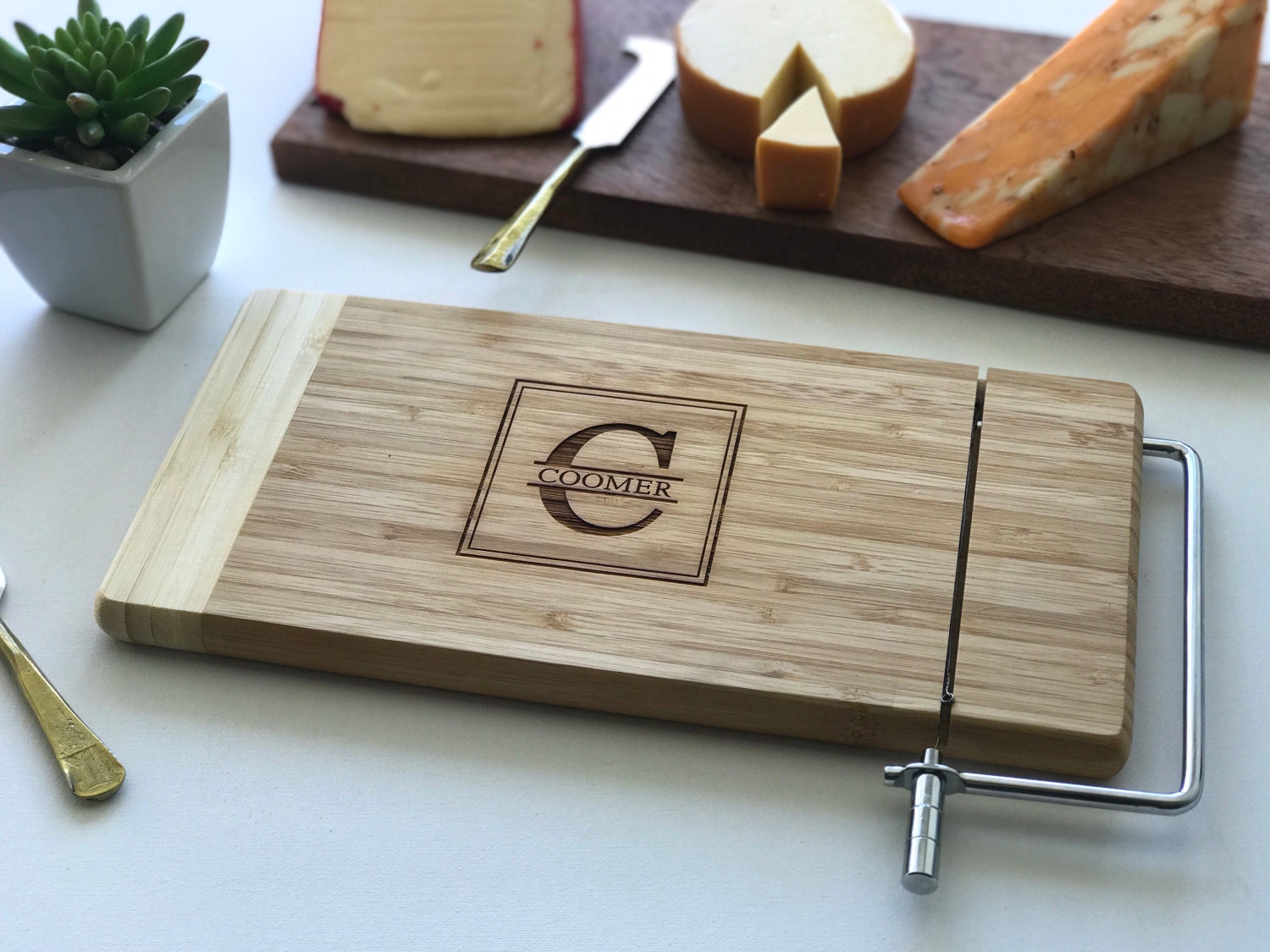 Cheese Slicer With Olive Wood Handle for Stylish Serving Engraving