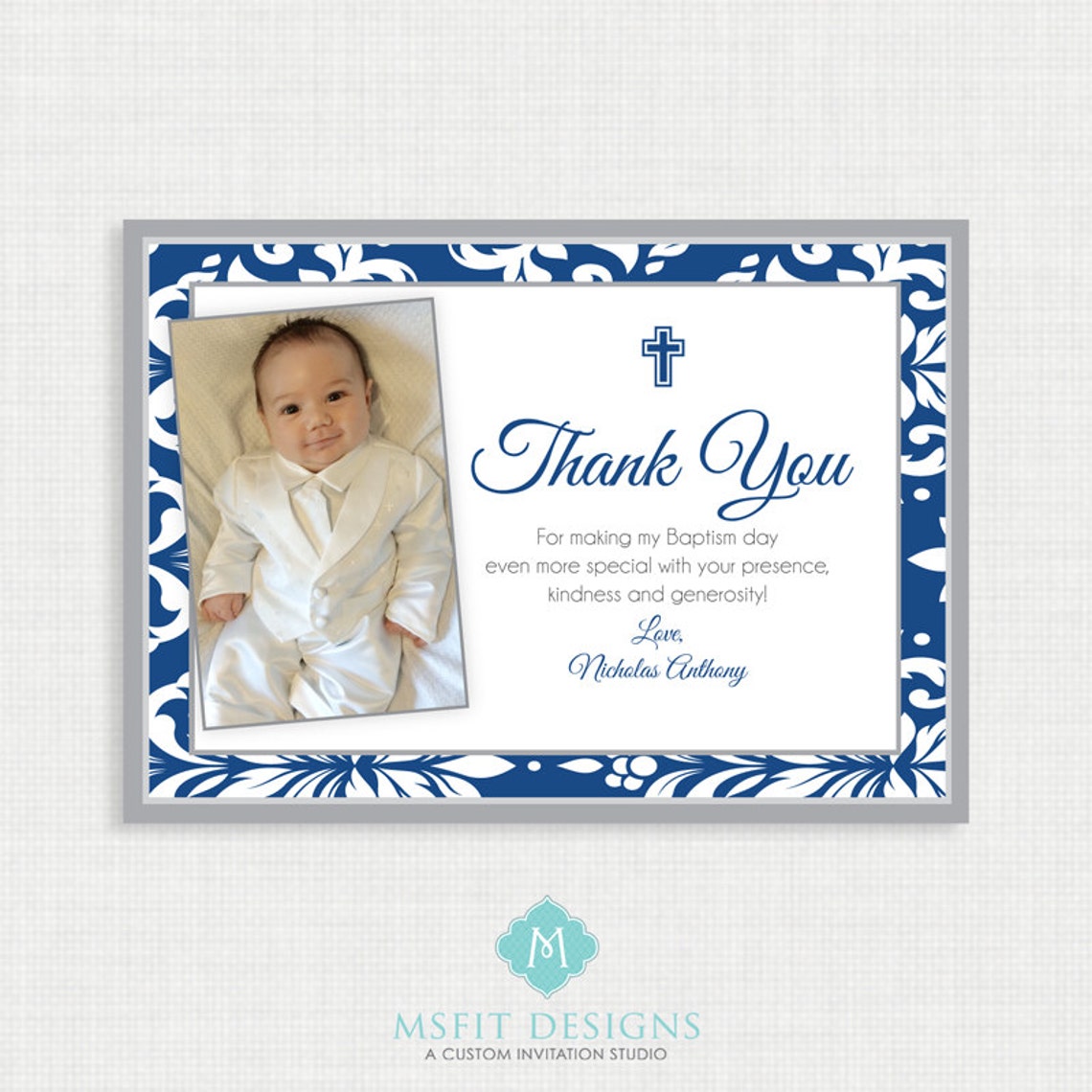 Printable Baptism Thank You Card DIY Printable Thank you Etsy