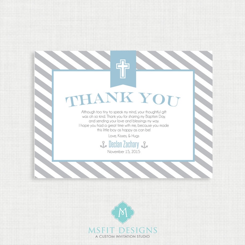 Christening Baby Blessing Dedication Printable Baptism Thank You Card First Communion Nautical DIY Printable Thank you