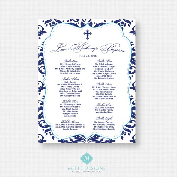 Paper Baptism Boy Printable Template 034 106 Seating Plan Cards 