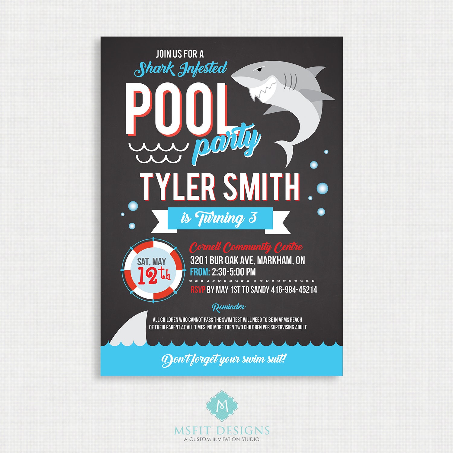 shark party invitation shark pool party shark birthday invitation