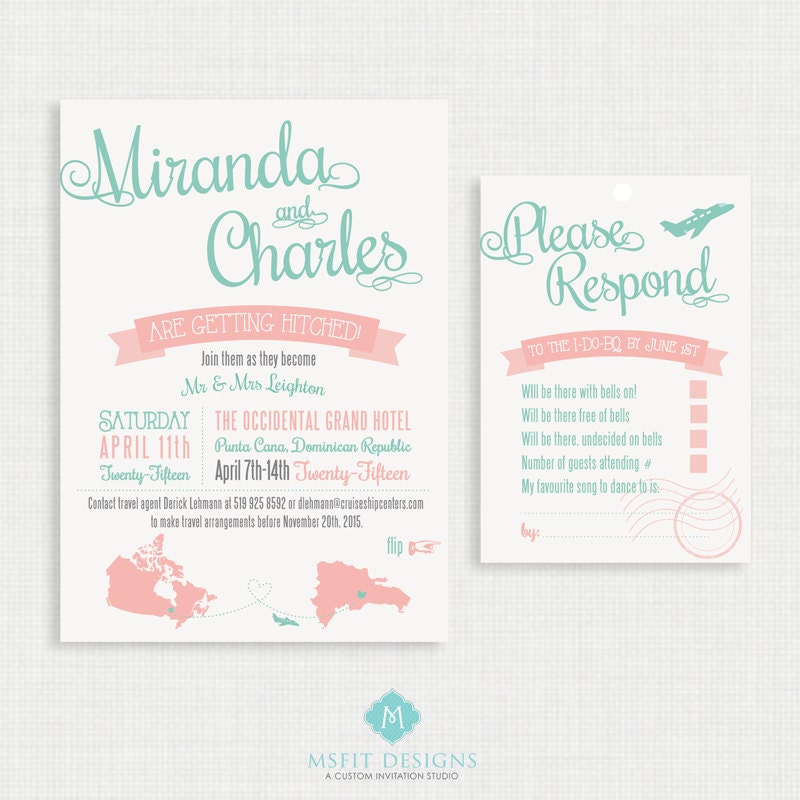 printable wedding invitation with rsvp card destination wedding customizable invitation