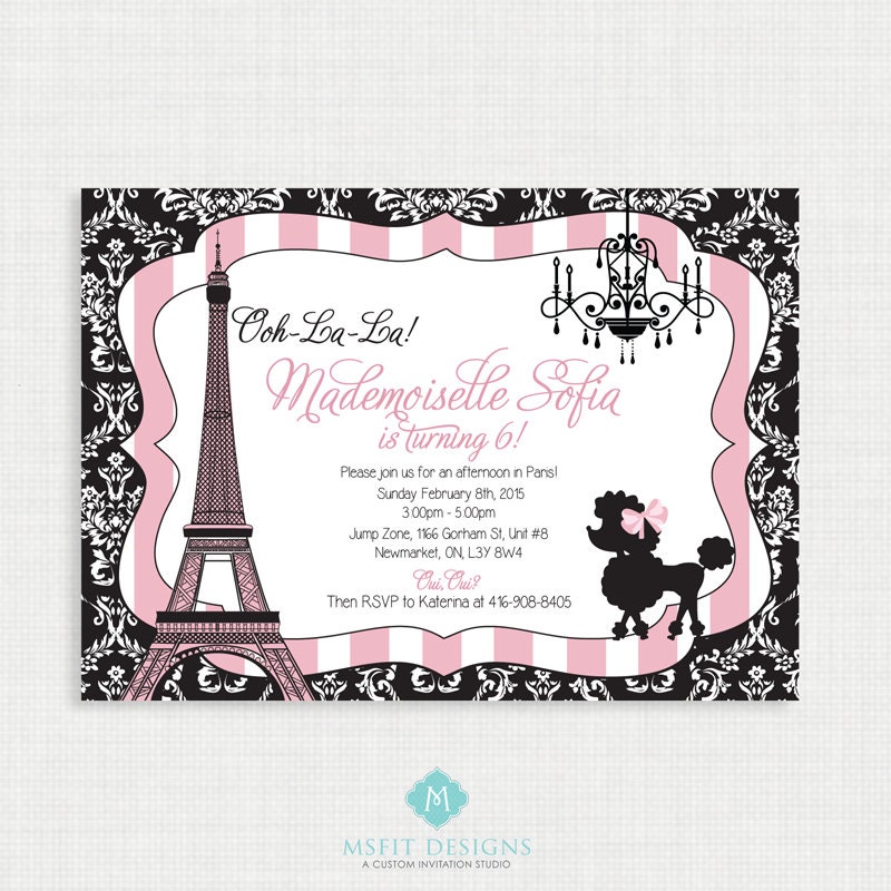 Paris Birthday Invitation Paris Birthday Party Eiffel Tower Invitation