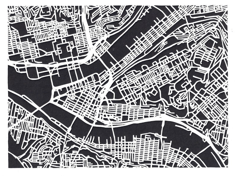 Pittsburgh cut paper map print image 2