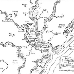Fantasiekaarten van zuidelijke steden: Charleston SC, Fort Lauderdale Fla., Raleigh-Durham NC, Memphis Tenn, Athens Ga.