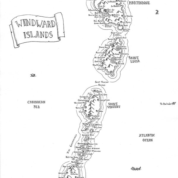 Fantasy map of the Windward Islands