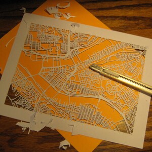 cut paper map of YOUR neighborhood (8x10)