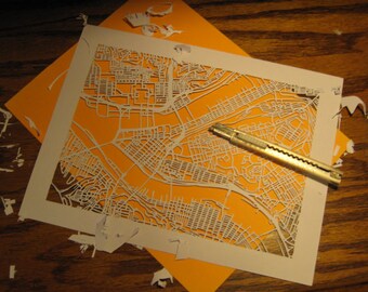cut paper map of YOUR neighborhood (8x10)