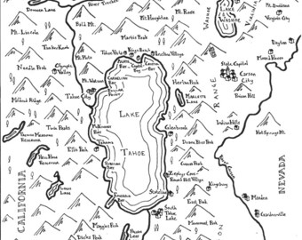 Fantasy maps of California cities: Lake Tahoe, San Diego, Santa Barbara, Chico