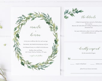 greenery wedding invitation set template / greenery wedding invitation download / wedding invitation greenery minimal / invitation download