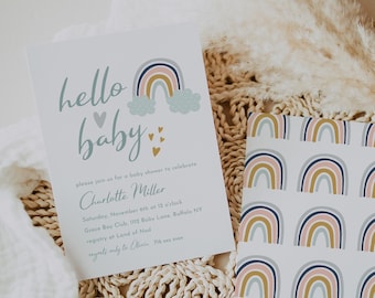 gender neutral rainbow baby shower invitation / gender neutral baby shower invites / boho baby shower invite digital download / printable