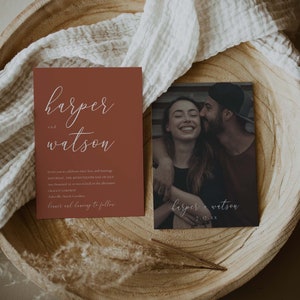 HARPER Terracotta Fall Wedding Invitation, Modern Minimalist Wedding Invite, Photo Wedding Invitation Template