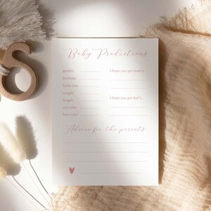 cartes de prédictions et conseils bébé fille / modèle de prédictions bébé / cartes de prédictions bébé / prédictions bébé rose et blanc / imprimable
