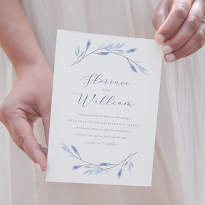 blue watercolor wedding invitation template / classic blue wedding invitation / blue floral wedding invitation template download