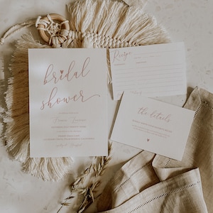 bridal shower invitation with recipe card / minimalist bridal shower invitation set / modern bridal shower invite / details card recipe card
