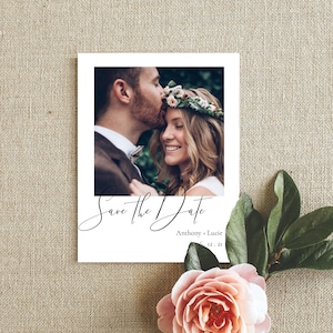SCRIPT Modern Minimalist Save the Date, Modern Save the Date Card with Photo, Editable Template Save the Date
