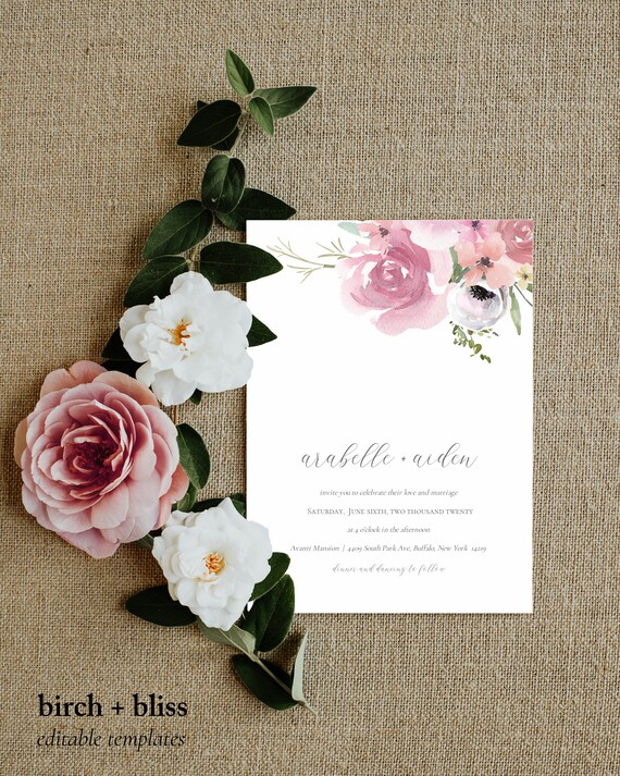 Floral Wedding Invitation / Watercolor Wedding Invitations / Etsy
