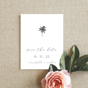 Palme Save the Date Karten / tropische Save the Dates / Hochzeit im Urlaub Save the Date Template / einfache tropische Hochzeitseinladung