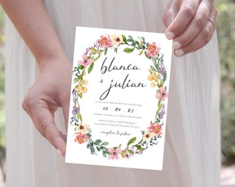 watercolor wedding invitation template / watercolor wedding invitation download / wildflower wedding invitation / floral wedding invitation