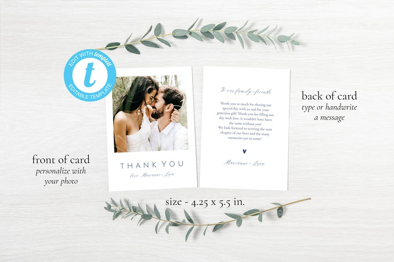 Photo Thank You Card Template / Minimalist Wedding Thank You - Etsy