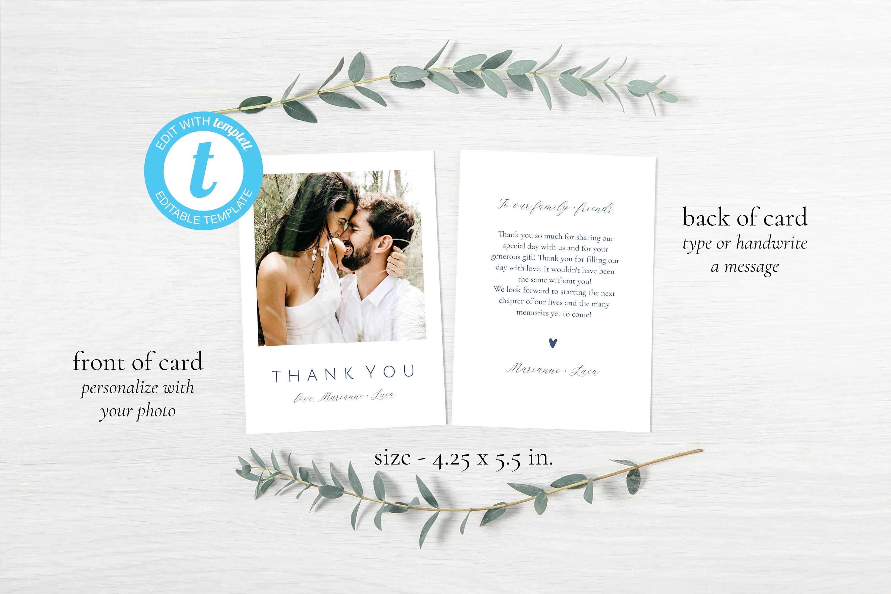 Photo Thank You Card Template / Minimalist Wedding Thank You - Etsy