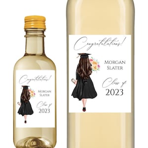 Graduation Wine Label, 2023 Graduation Gift, Personalized Wine Label, Gift College, Modern Gift for Masters Graduate, Girl Grad gift image 1