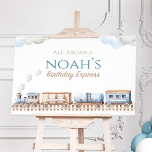 Train Birthday Welcome Sign, Modern Printable Birthday Sign, Birthday Decoration Poster, Chugga Chugga Choo Choo