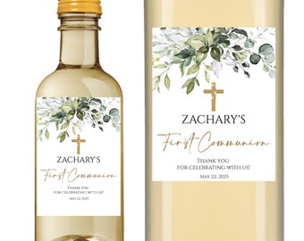 Greenery First Communion Wine Labels - Gender Neutral Wine Bottle - Set of 4
