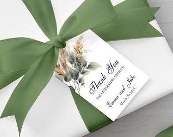 Boho Greenery Wedding Thank You Tags, Instant Download