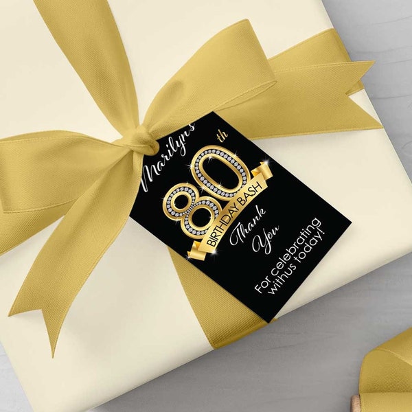 80th Birthday Favor Tags, 80th Birthday Thank You Tags Printable, 80th Birthday Wine Tags