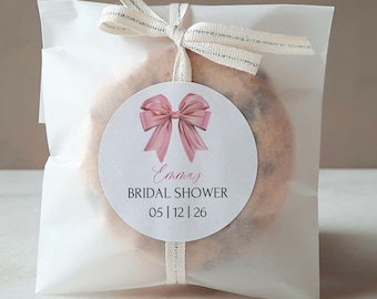 Pink Bow Bridal Shower Stickers: Custom Hershey Kisses Favors