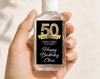 Etiketten für Handdesinfektionsmittel zum 50. Geburtstag – Personalisierte Aufkleber, 40., 60., 70., 80., 90., 100.