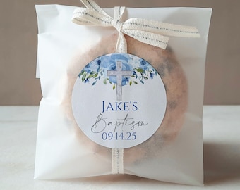Blue Floral Baptism Stickers, Favor Labels
