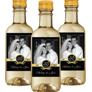50th Anniversary Mini Wine Labels - Photo Mini Wine Bottle - Set of 10