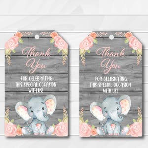 Blue Elephant Baby Shower Favor Tags Elephant Printable Thank Etsy